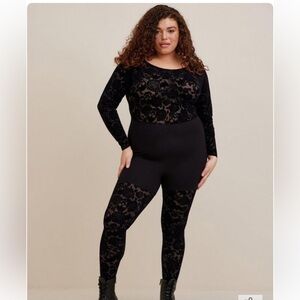 Plus Size Torrid Full Length Flocked Floral Skull Catsuit NWT